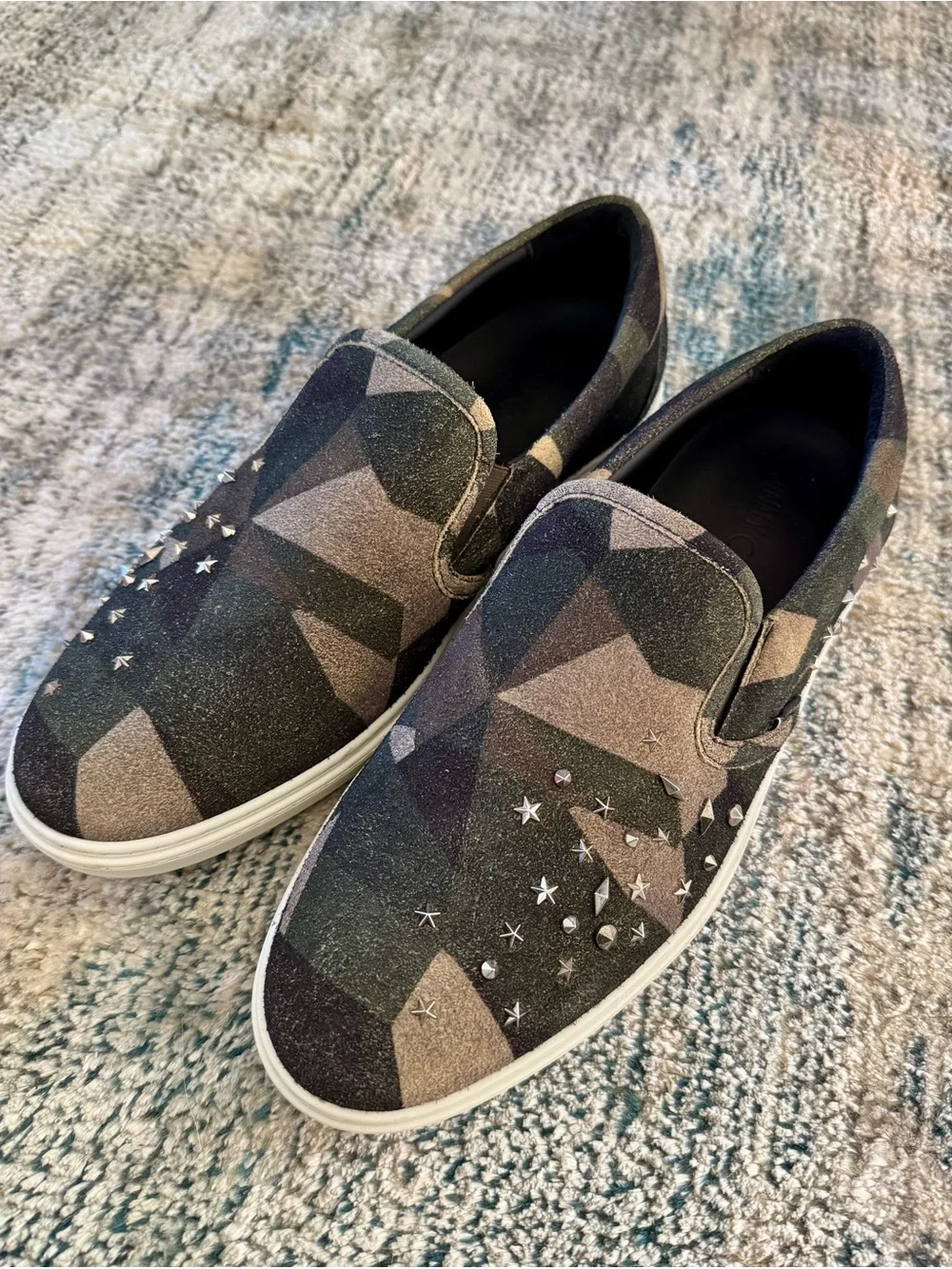 Jimmy Choo Men's Slip-On Studded Geometric Loafers - Black/Olive
